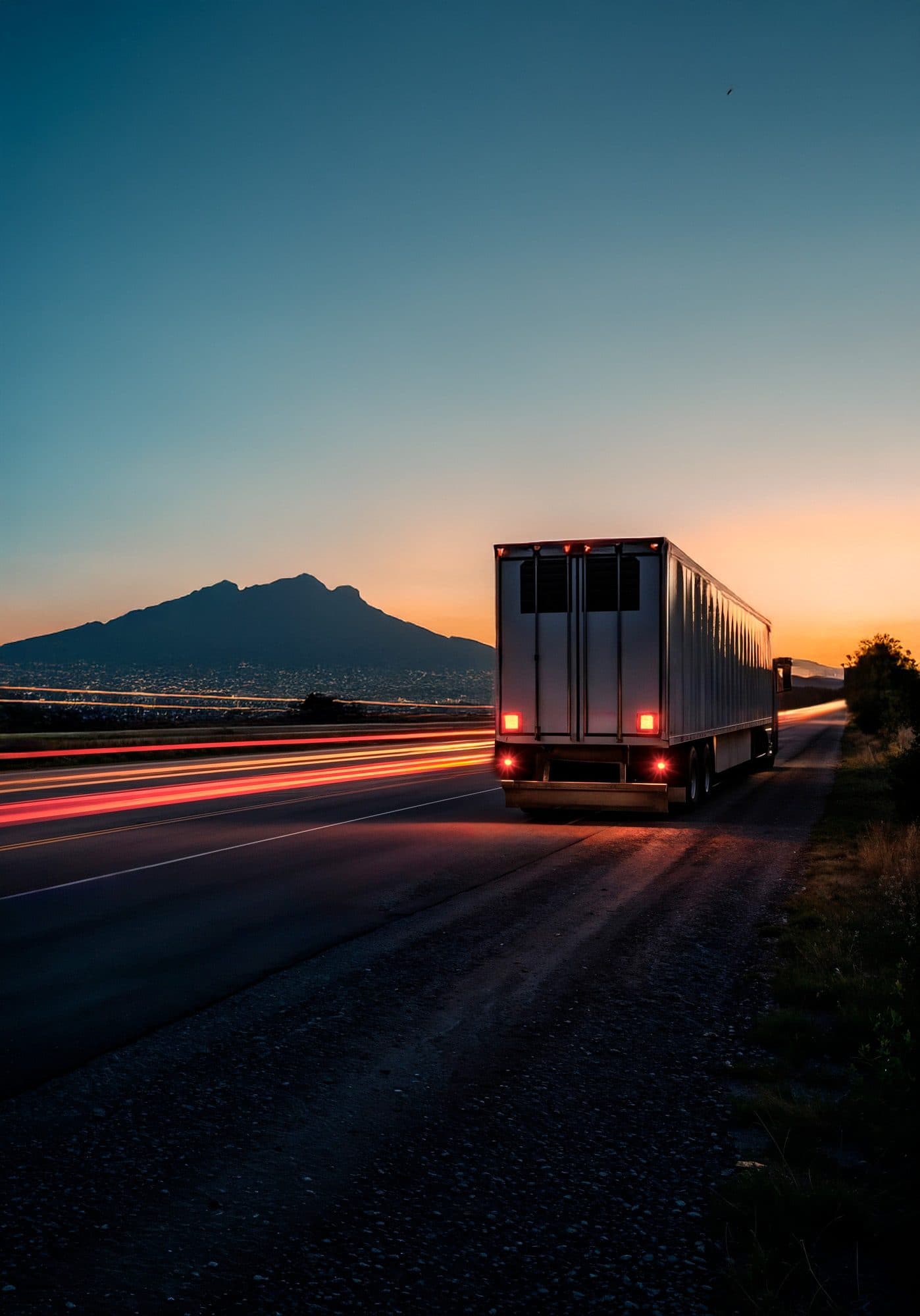 Unidad GEM en autopista al atardecer rumbo a Monterrey